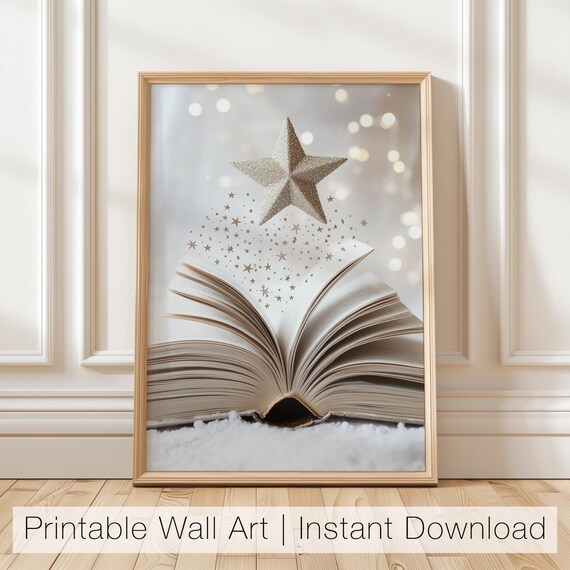 Magical Open Book With Golden Star Christmas Reading Fantasy Poster
