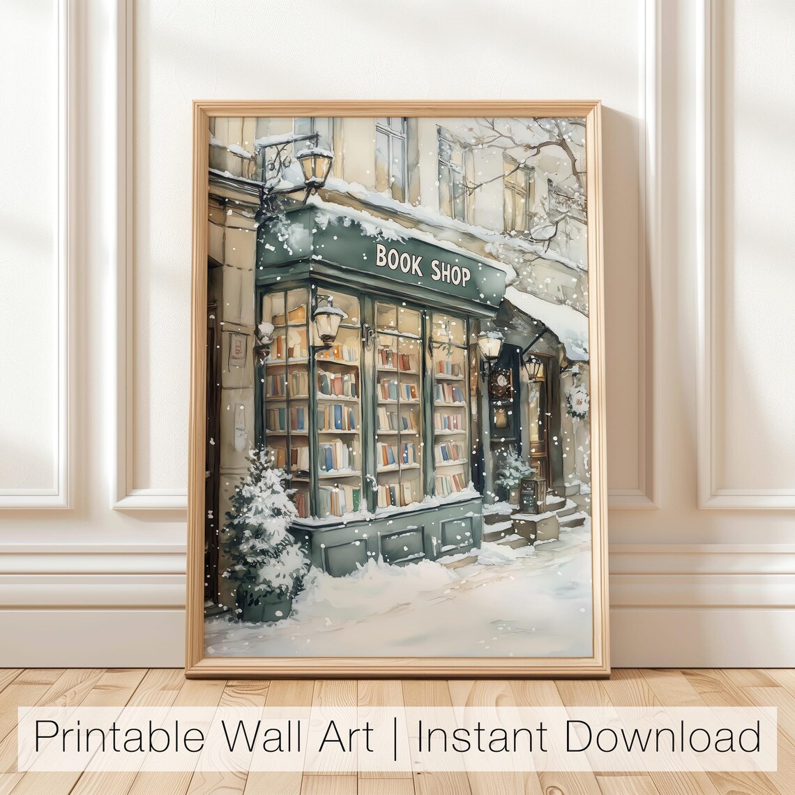Winter Book Shop New York Art Print, Bookish Christmas Decor
