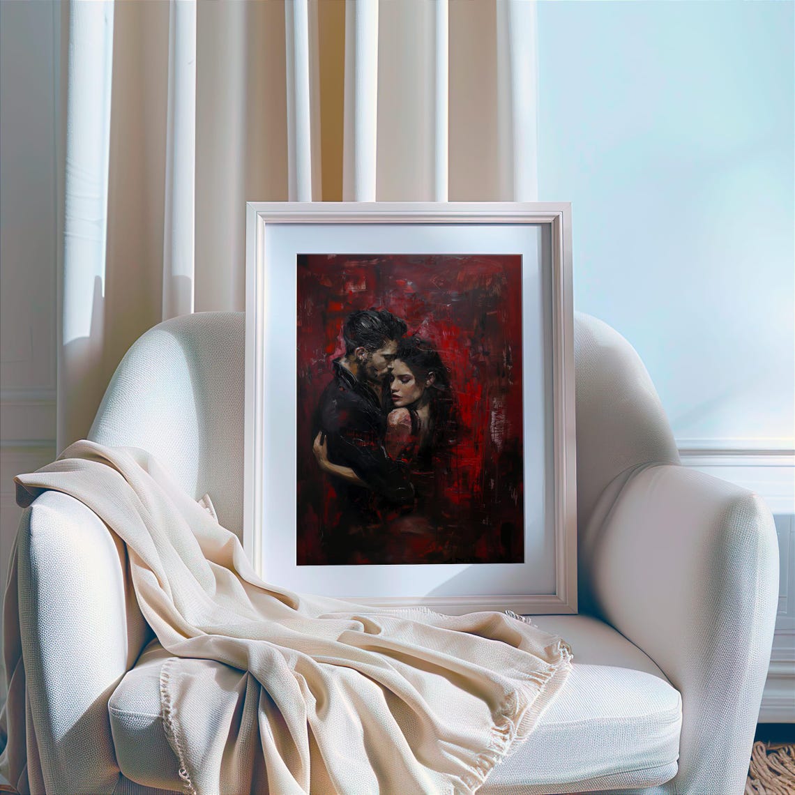 Passionate Couple Embrace Red Abstract Romance Painting Art Poster - Image 3