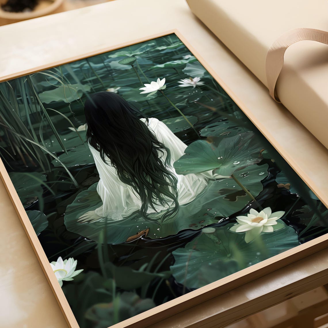 Water Maiden On Lily Pad Lotus Pond Ethereal Fantasy Art Poster - Image 6