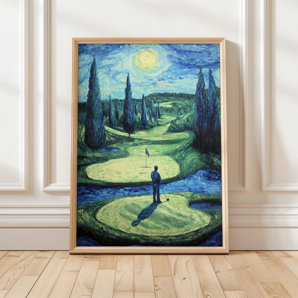 Moonlit Golf Course Impressionist Fairway Cypress Night Poster
