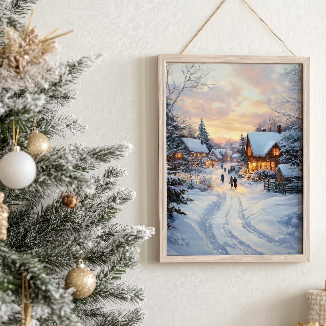 Cozy Snowy Village Street at Dusk With Glowing Cottages Poster - Image 7