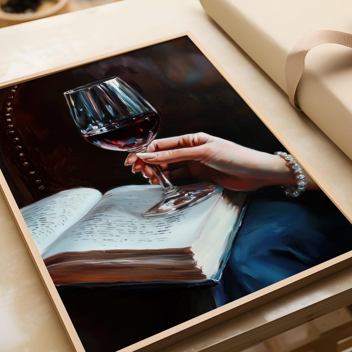 Elegant Hand Holding A Red Wine Glass Over An Open Book Poster - Image 6