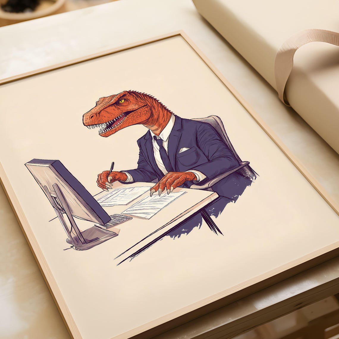 Funny T Rex In Suit Office Dinosaur Humor Workplace Art Poster - Image 5