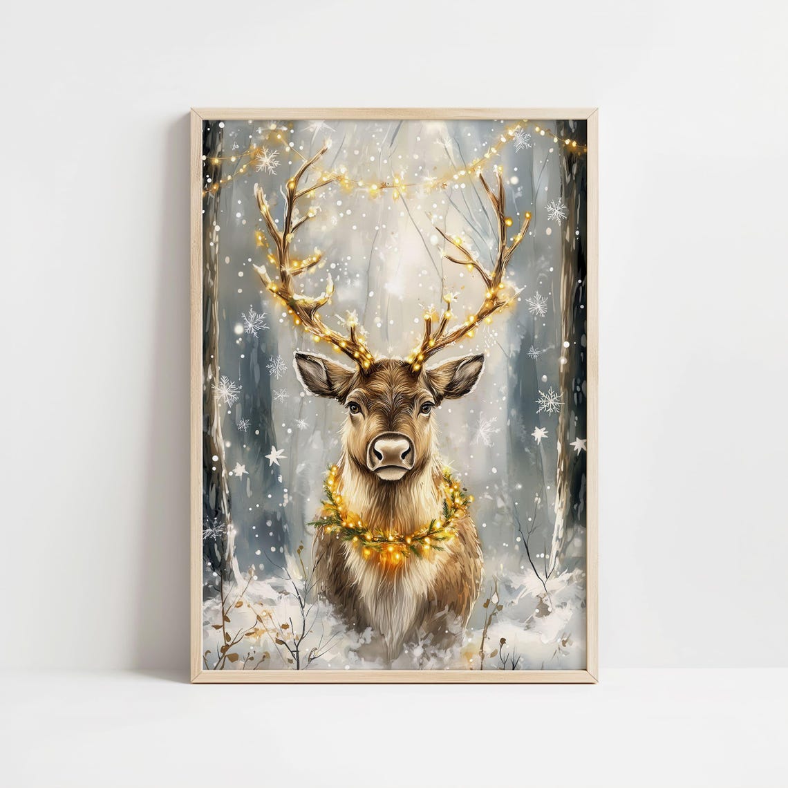 Christmas Reindeer With Lights Snowy Forest Winter Deer Poster - Image 8
