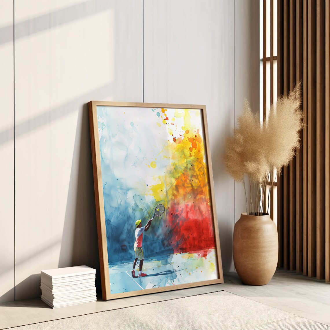 Tennis Player Serve Watercolor Color Splash Sports Art Poster - Image 4