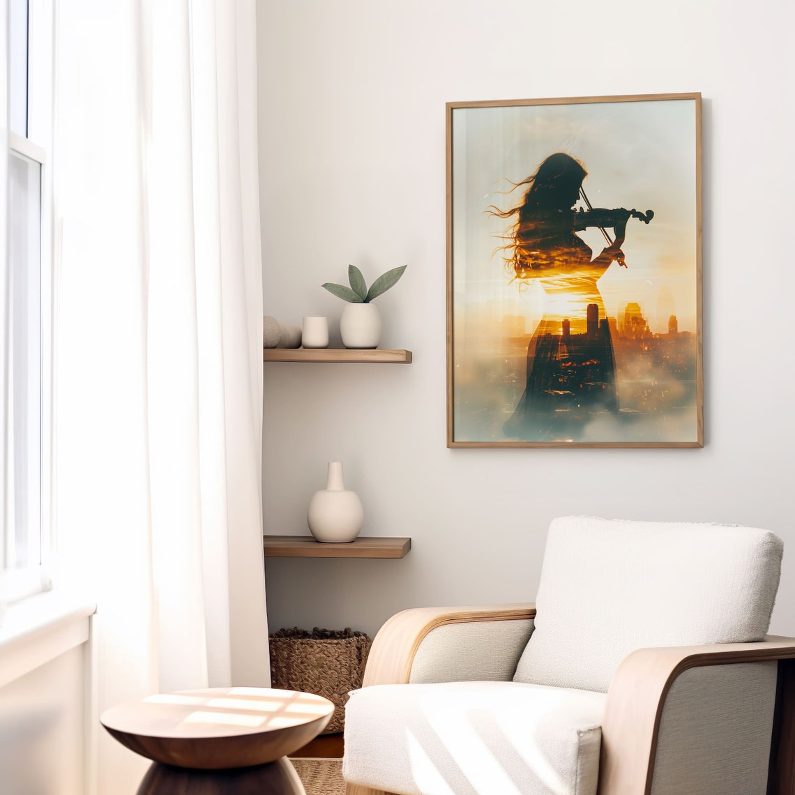 Violinist Silhouette Sunset Cityscape Double Exposure Art Poster - Image 7