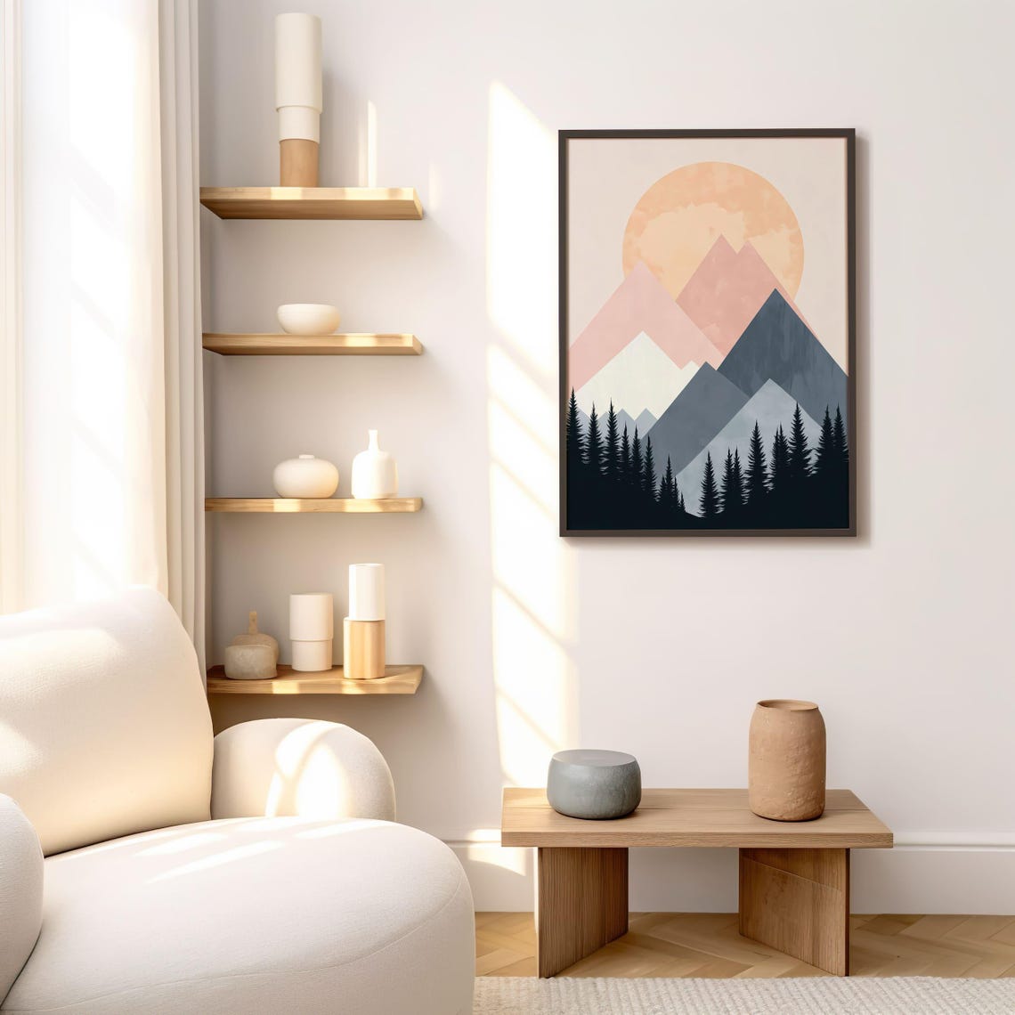 Minimalist Mountain Sunrise Abstract Peaks Forest Landscape Poster - Image 7