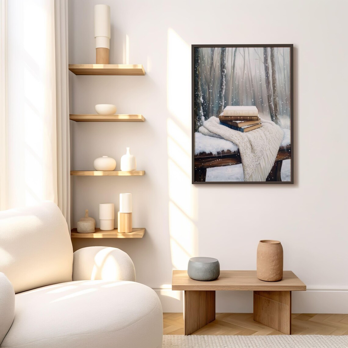 Bookish Winter Art Print, Winter Reading Nook - Image 3