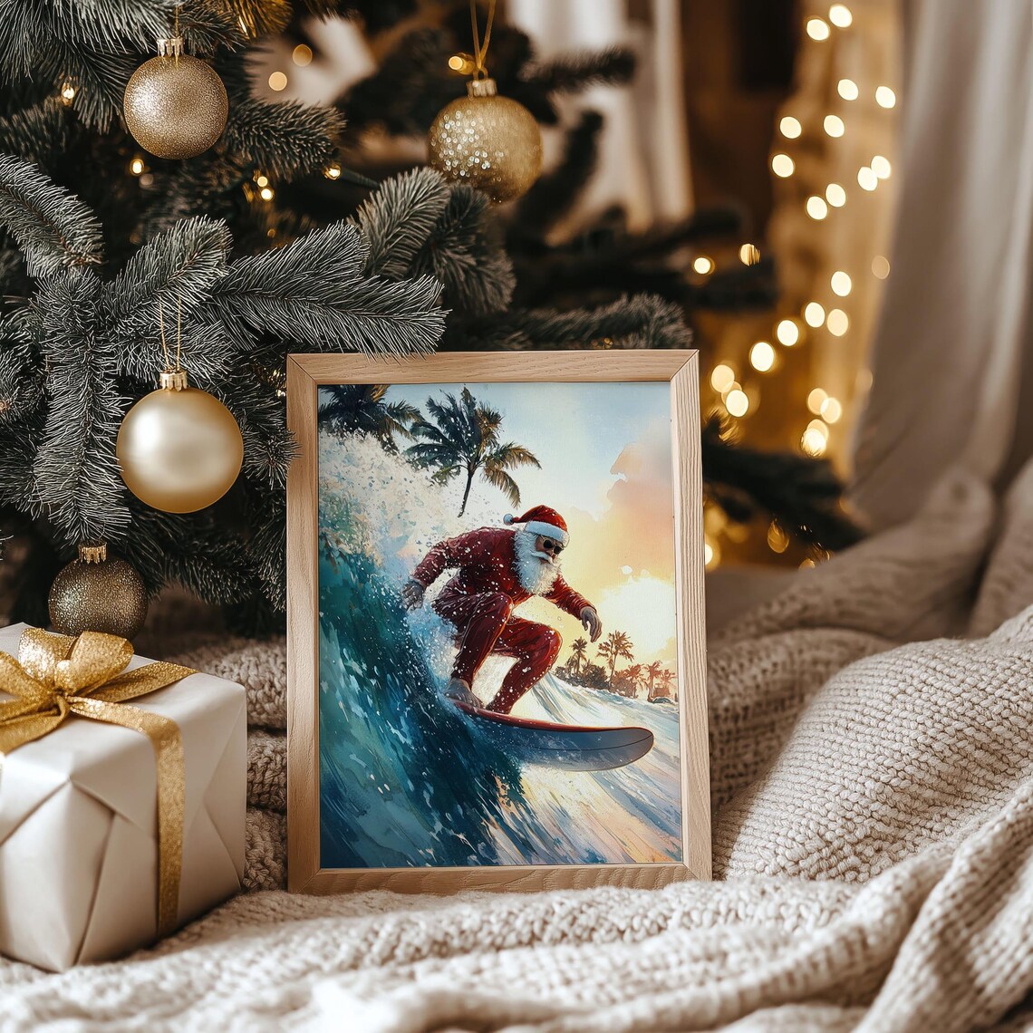 Santa Claus Surfer Tropical Christmas Travel Poster - Image 5