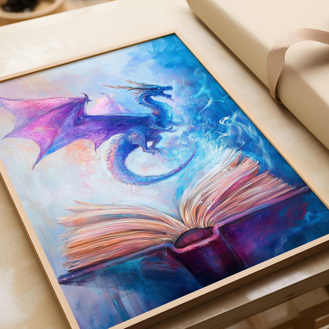 Purple Dragon Emerging From Open Book Magical Fantasy Art Poster - Image 6
