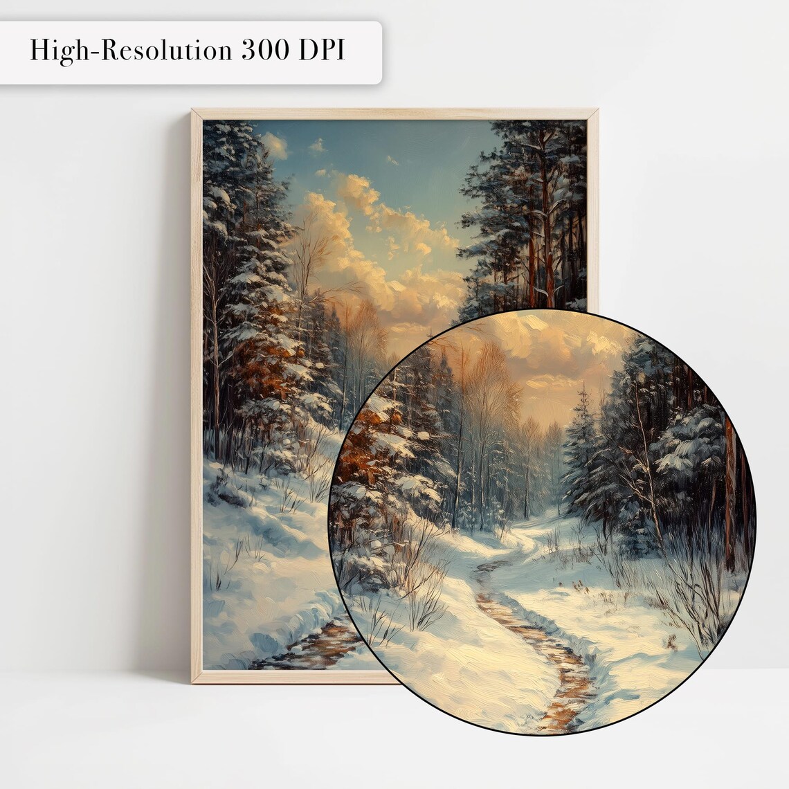 Snowy Winter Forest Path Pines Sunset Sky Serene Nature Landscape Poster - Image 4
