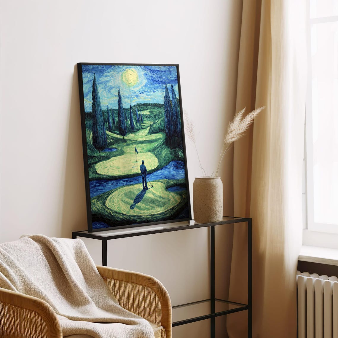 Moonlit Golf Course Impressionist Fairway Cypress Night Poster - Image 8