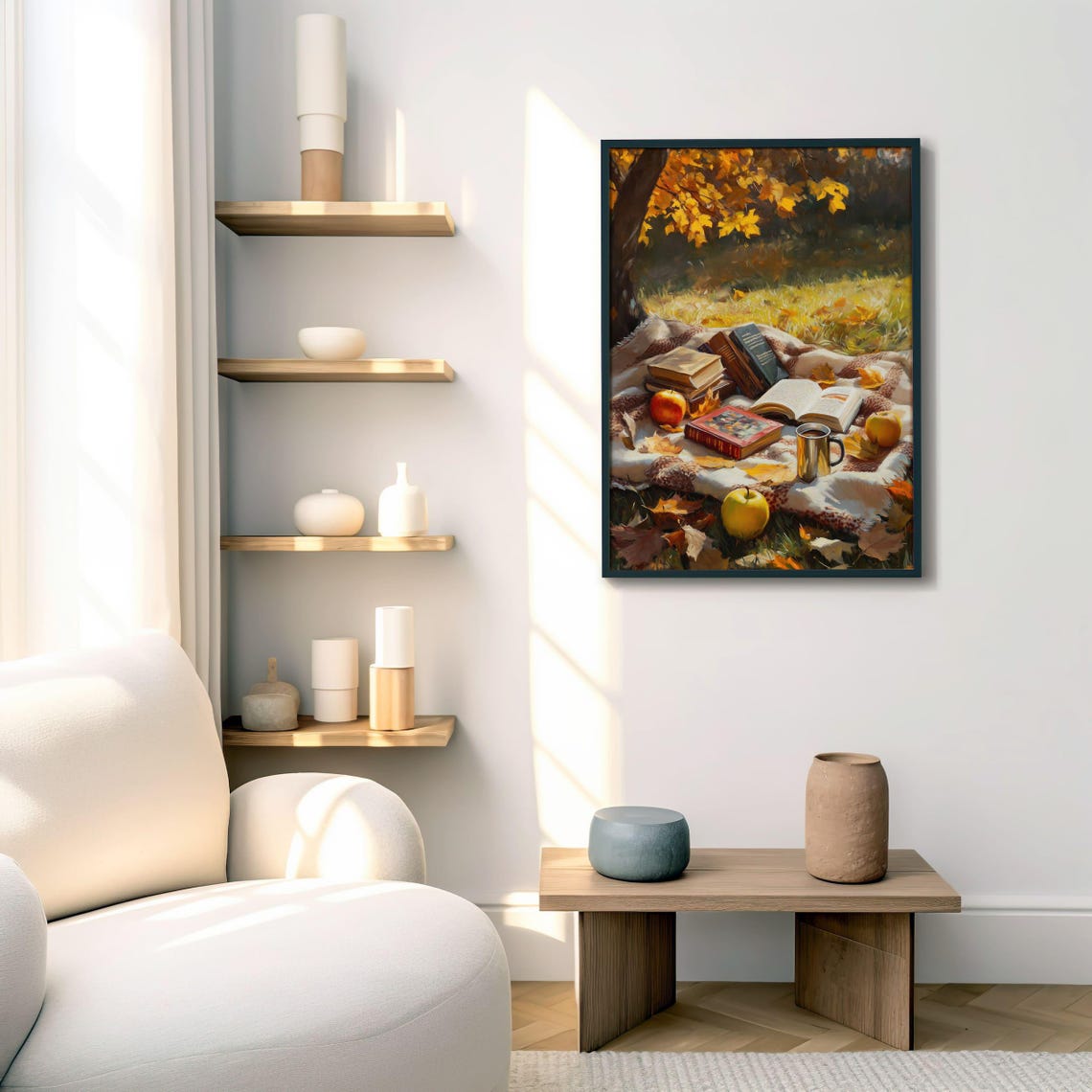 Autumn Book Picnic Under Golden Maple Tree Fall Reading Poster - Image 6