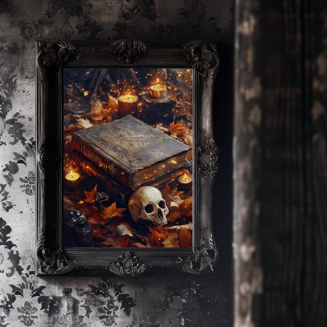 Witchy Spell Books Skull and Candles Dark Academia Art Poster - Image 7