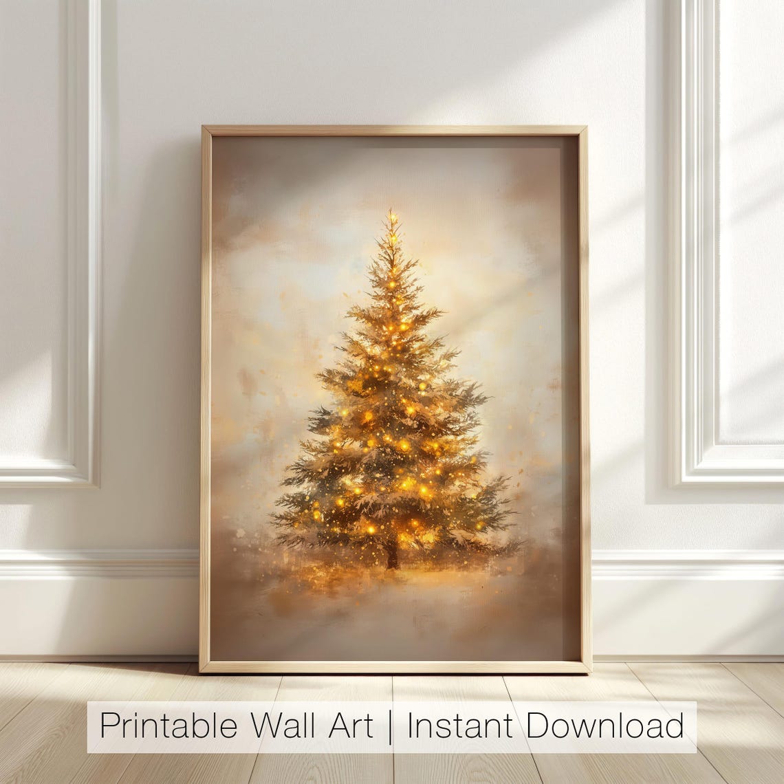Golden Lit Christmas Tree Warm Winter Holiday Decor Art Poster