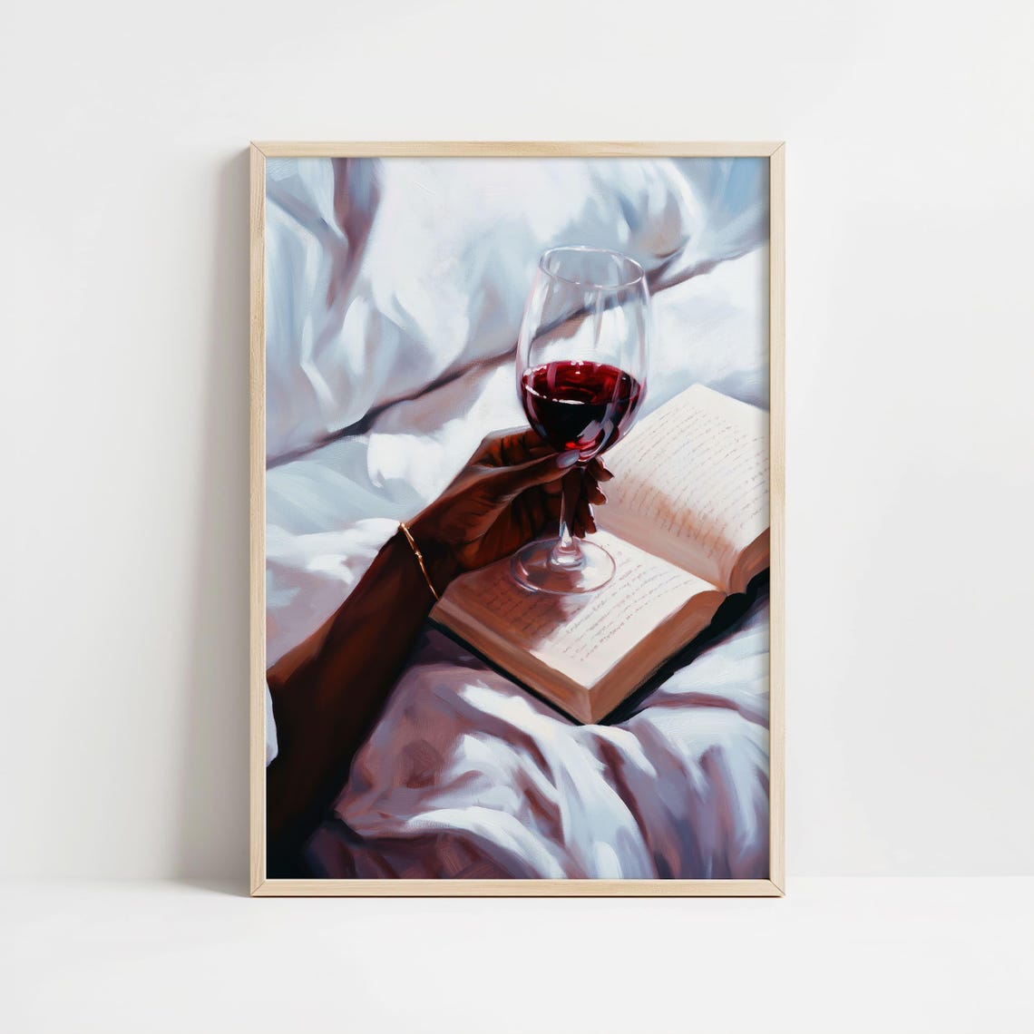 Hand Holding Red Wine Glass Over Open Book Cozy Reading Time Poster - Image 8