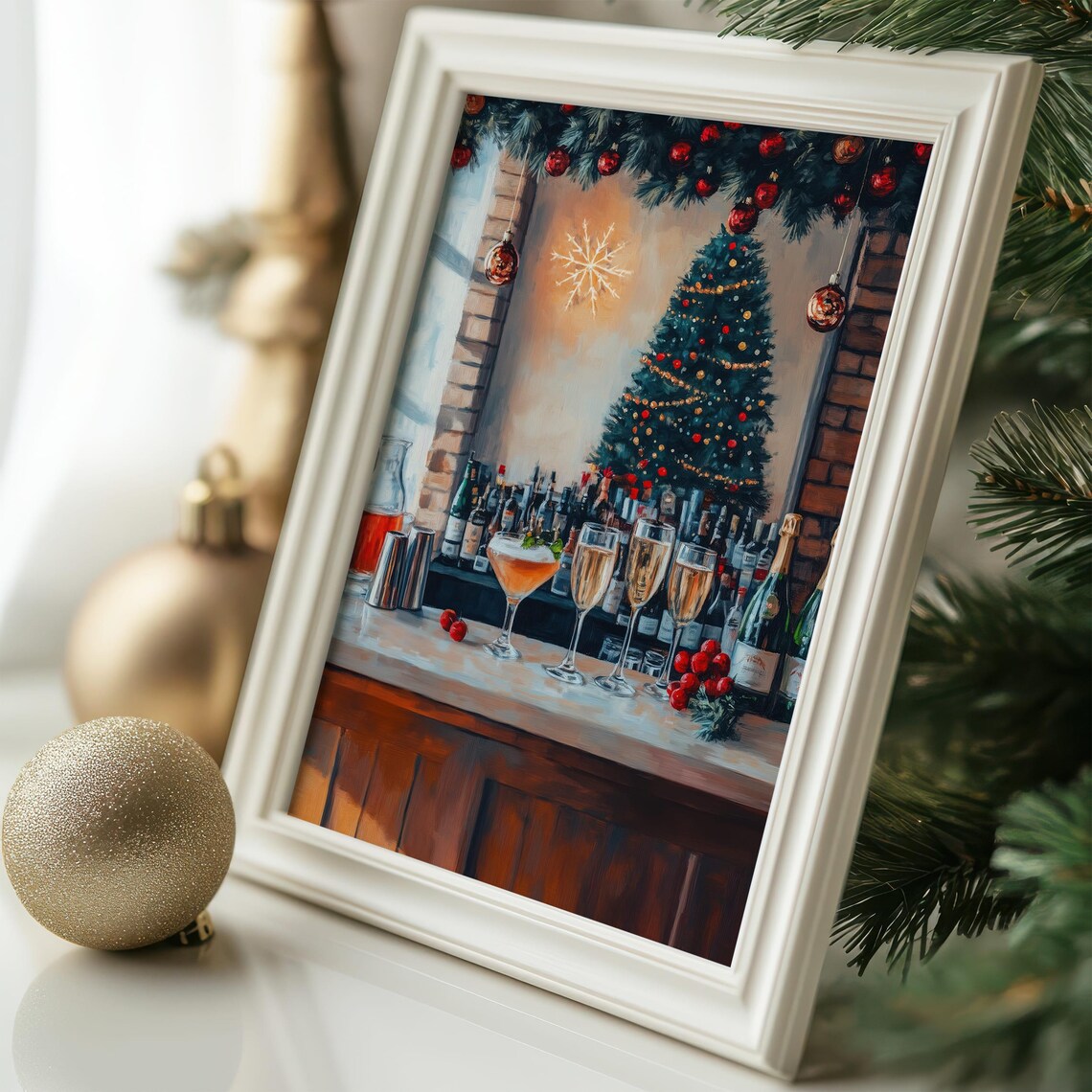 Christmas Cocktail Bar Champagne Winter Holiday Painting Poster - Image 5
