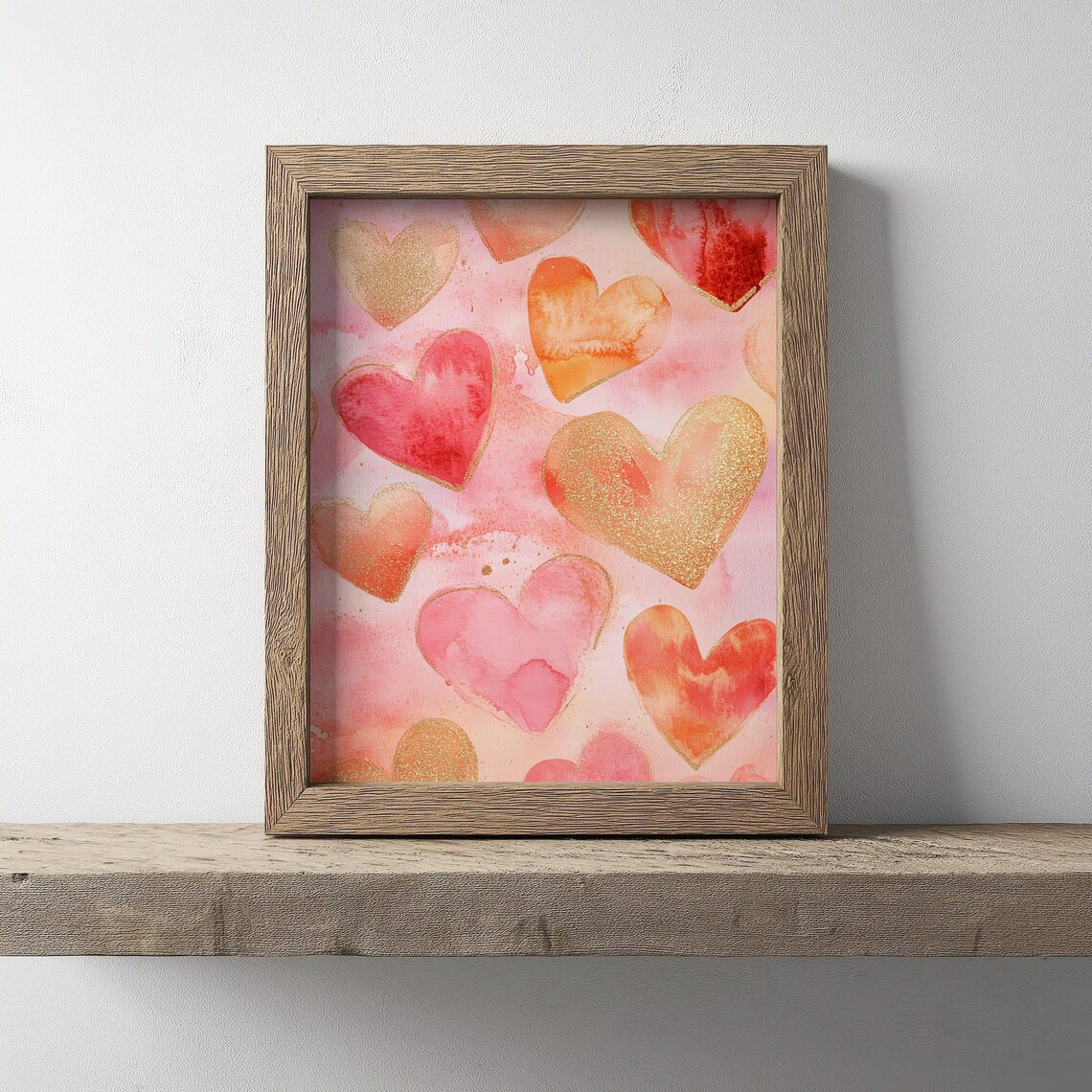 Watercolor Hearts In Pink Coral And Gold Valentine Art Poster - Image 2