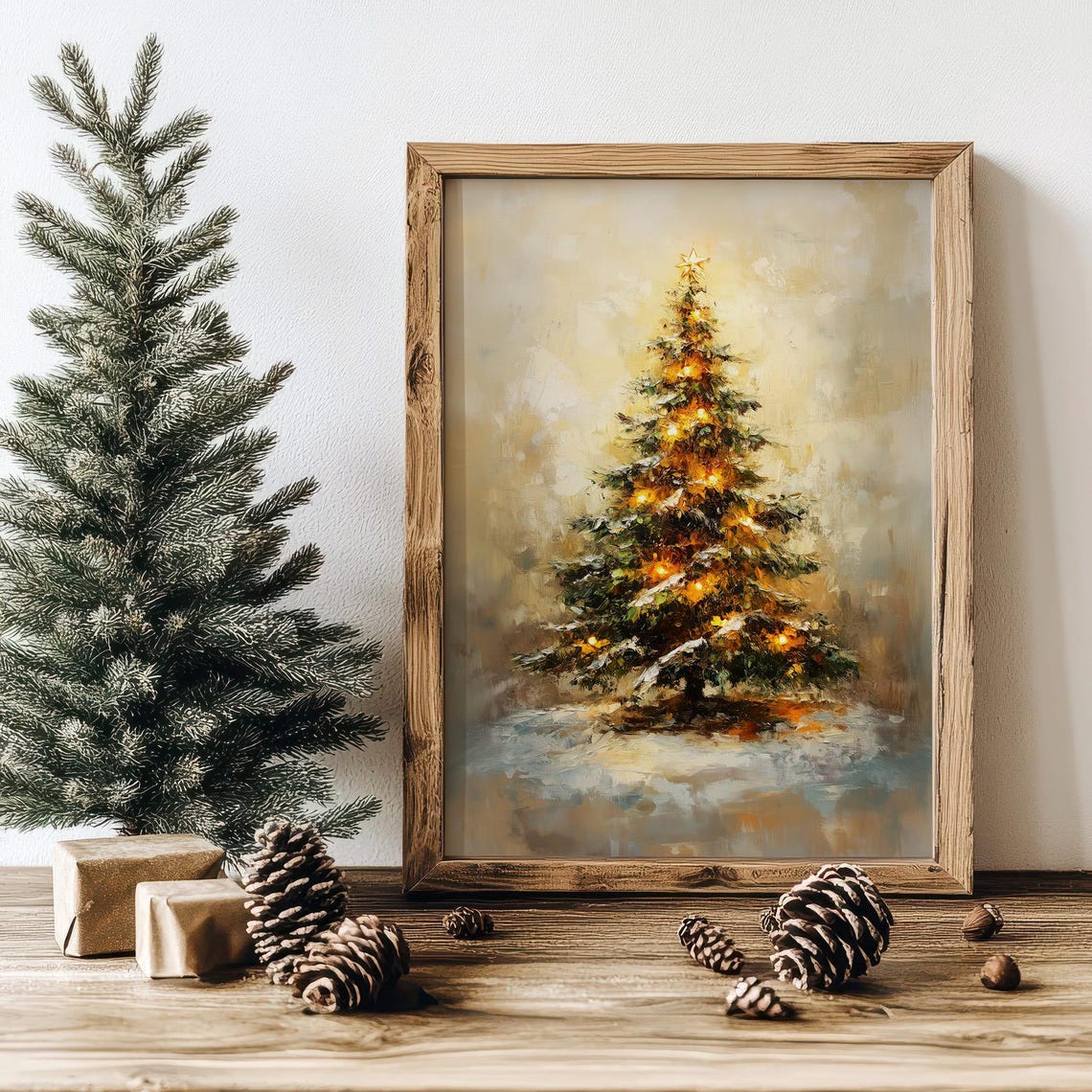 Christmas Tree With Star Lights Snowy Winter Holiday Art Poster - Image 8