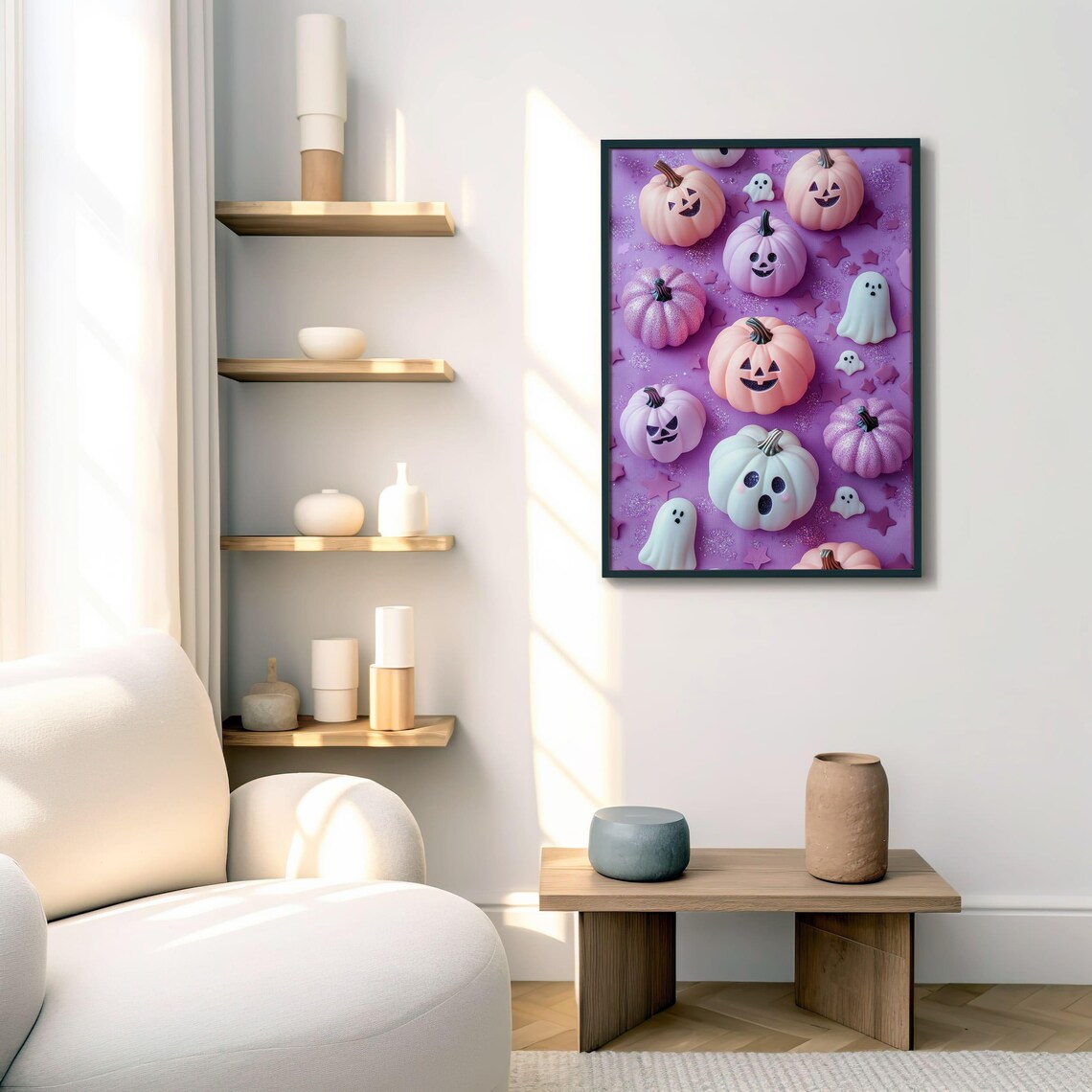 Pastel Pumpkin And Ghost Halloween Art Print Cute Halloween Wall Decor Spooky Autumn Art - Image 4