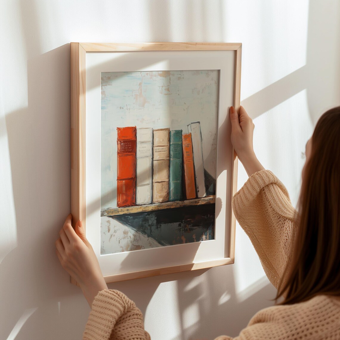 Minimalist Vintage Books On Wooden Shelf Oil Painting Poster - Image 7