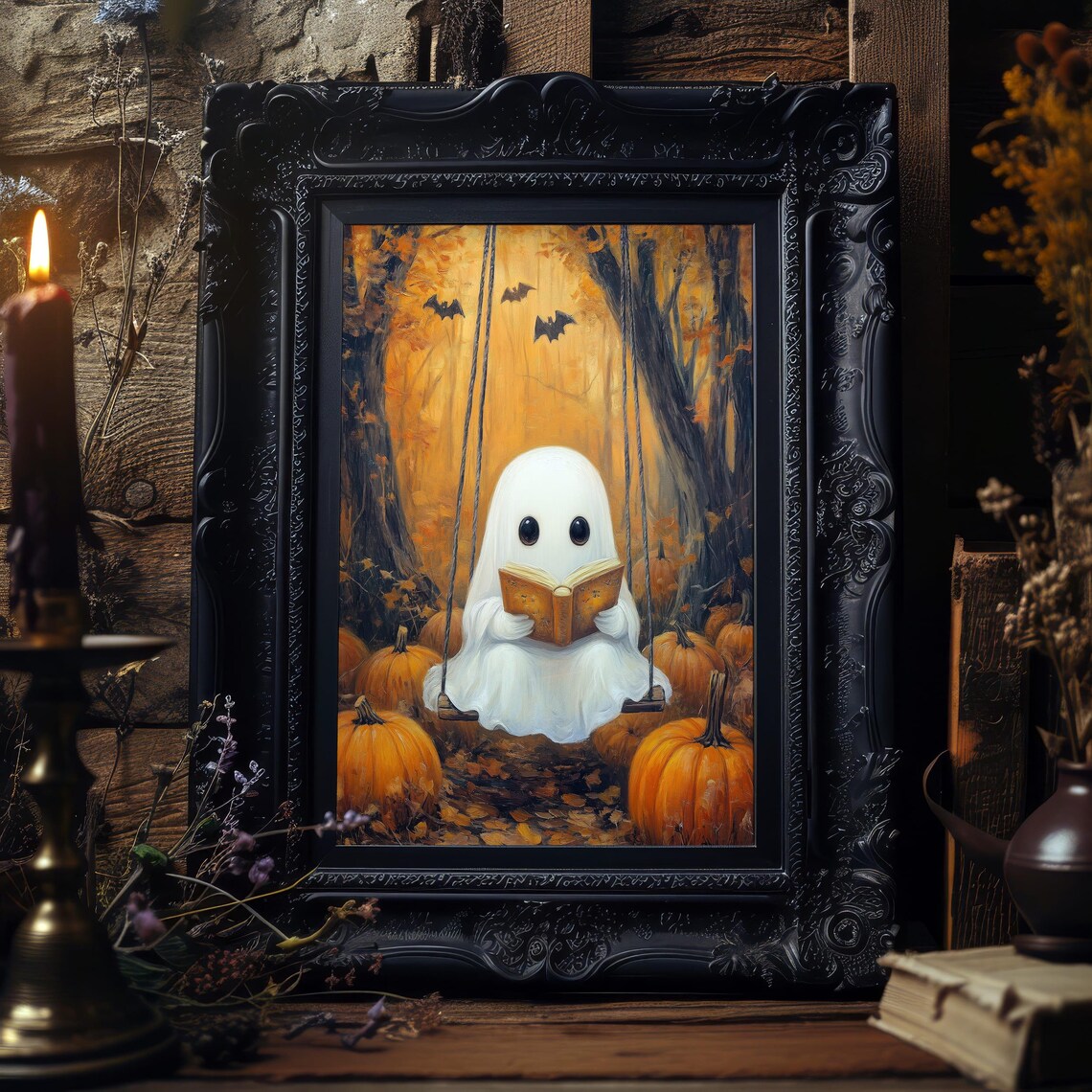 Cute Ghost Reading Art Print Halloween Book Lover Decor Spooky Autumn Wall Art Cozy Fall Art - Image 7