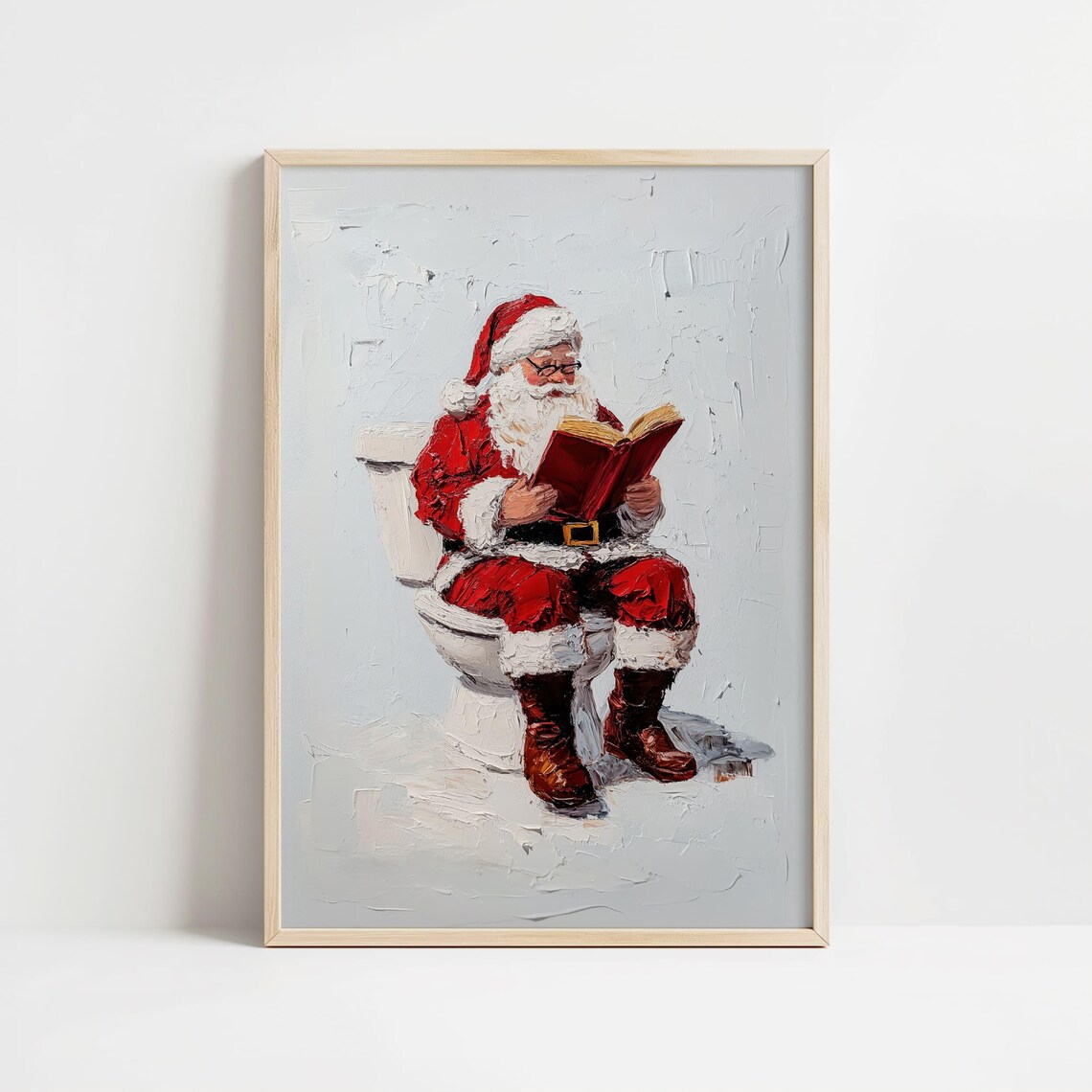 Funny Santa Claus Reading Bathroom Art Christmas Toilet Decor Humor Holiday Santa On Toilet Wall Art Christmas Bathroom Print - Image 5