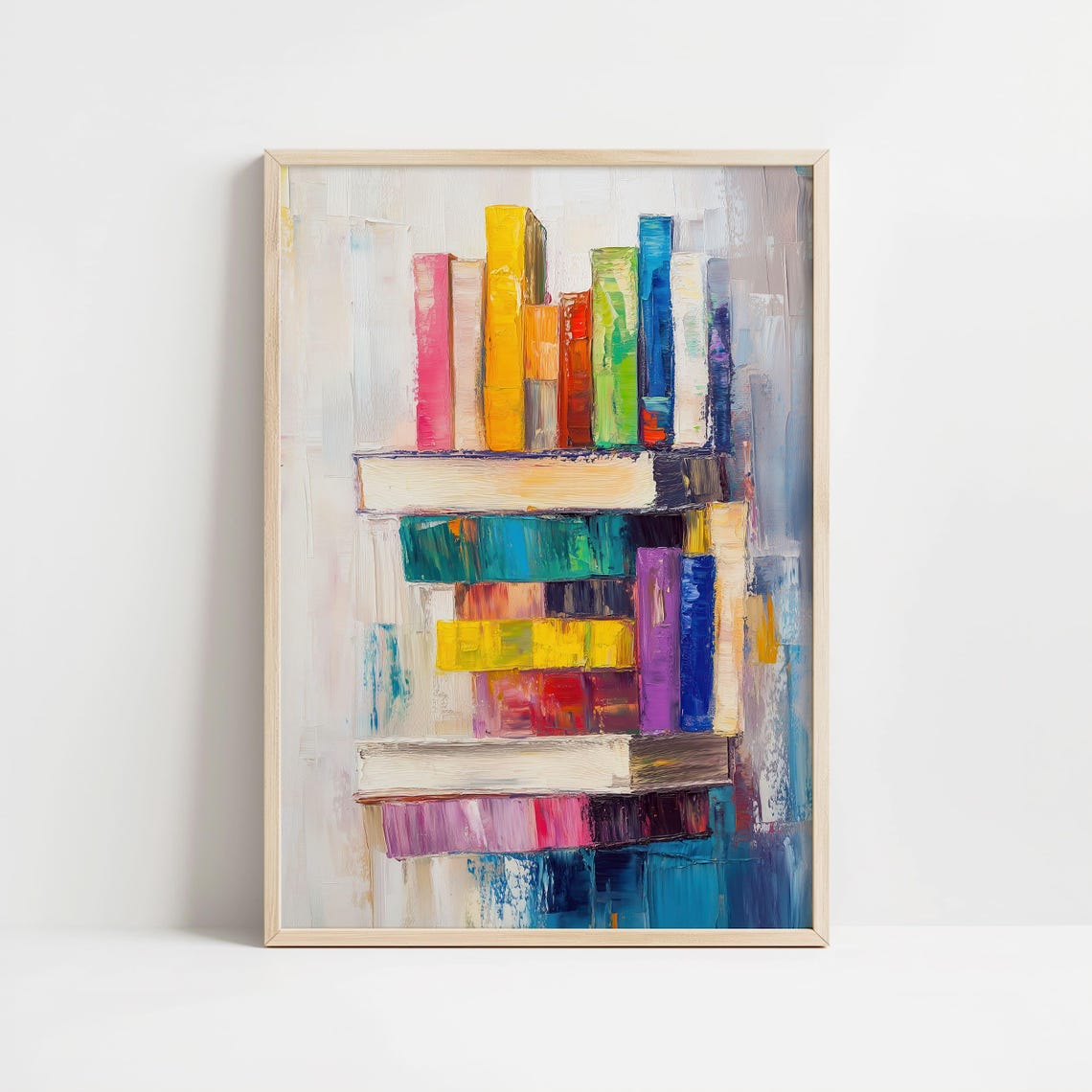 Rainbow Book Stack Abstract Oil Painting Bright Modern Art Poster - Image 8