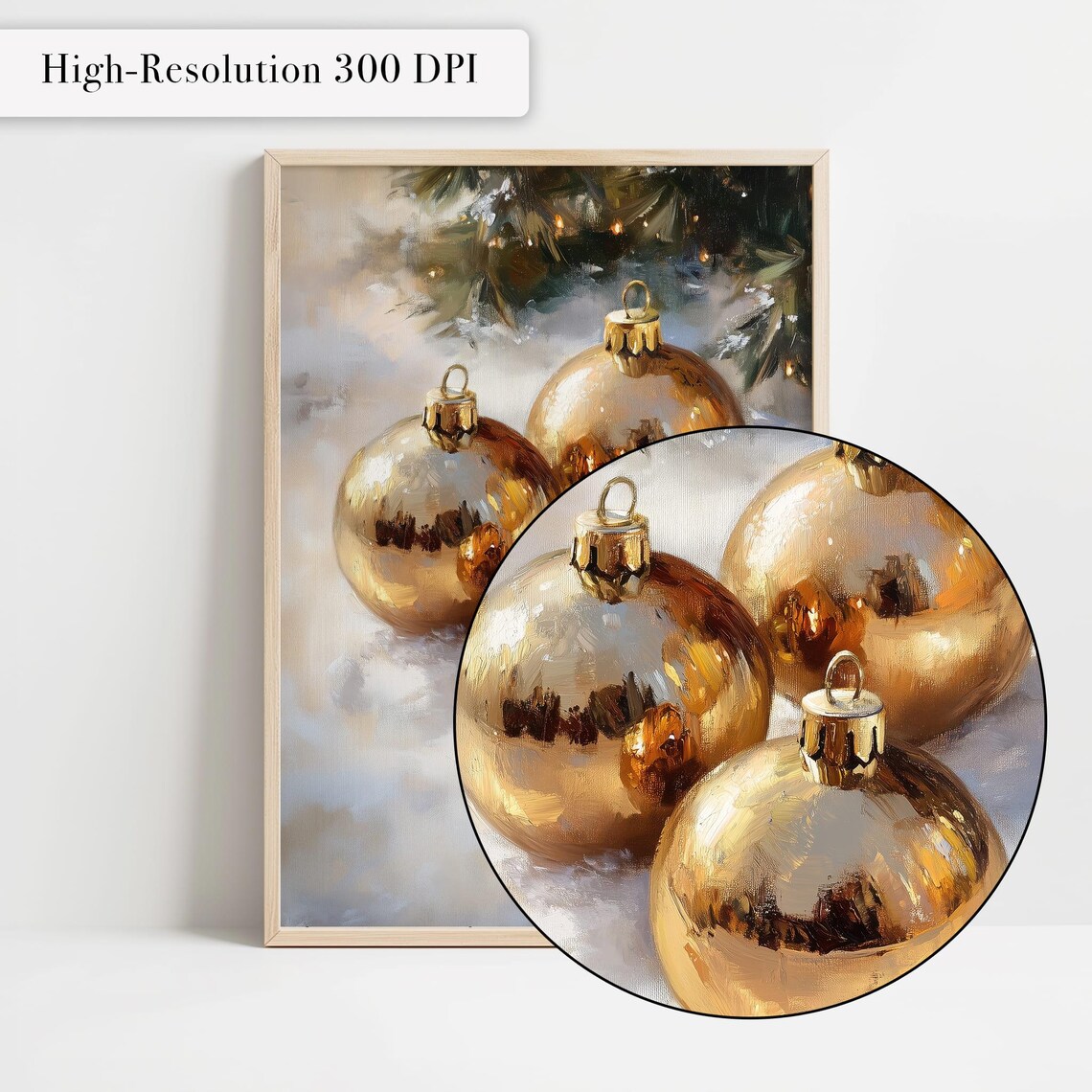 Gold Christmas Ornament Baubles Vintage Snow Holiday Still Life Poster - Image 4