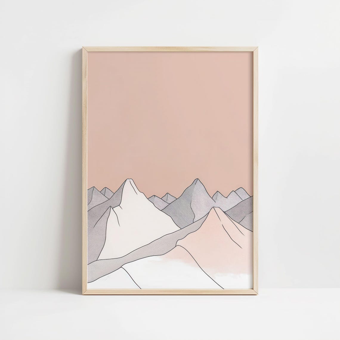 Set of Three Minimalist Line Mountain Art with Blush Sunset Poster - Image 5
