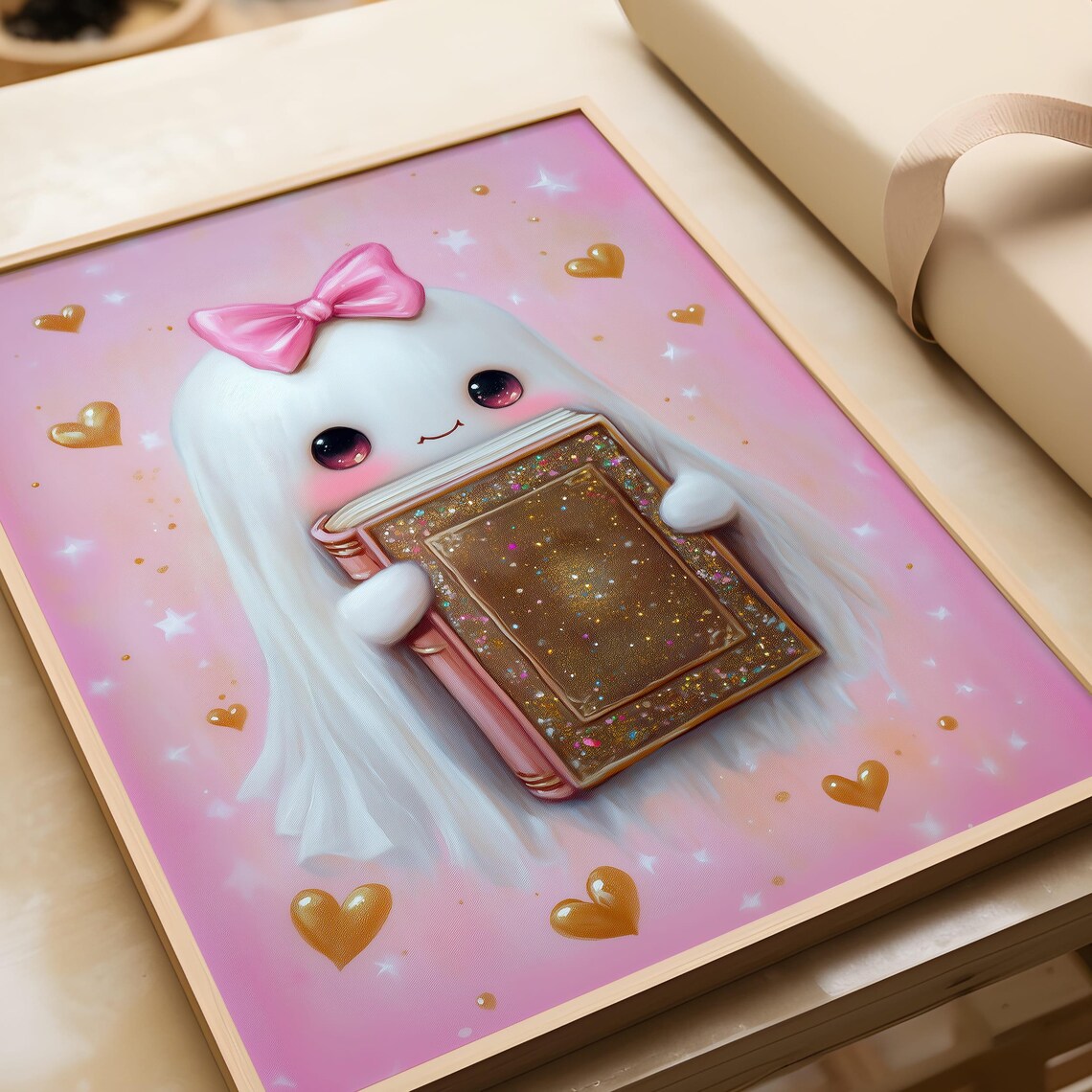 Ghost Book Art Print Pink Halloween Decor Cute Book Lover Art Whimsical Girly Wall Art - Image 5