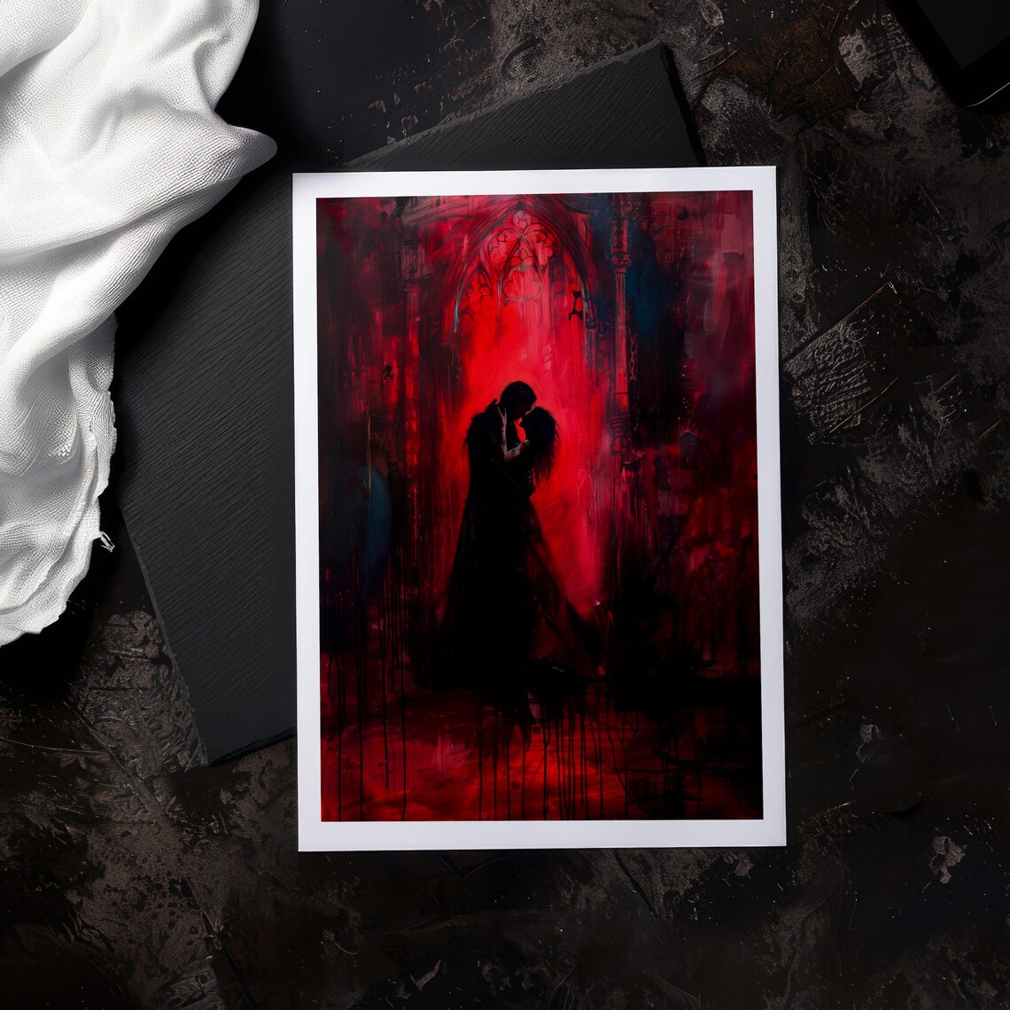 Gothic Romantic Couple Art Print, Dark Romance - Image 5