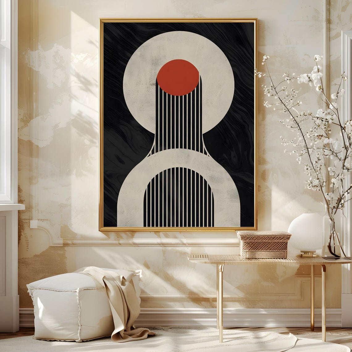 Mid Century Modern Wall Art Abstract Wall Decor Art Print Minimal Black And White Art Print Boho Art Neutral Geometric Shapes Wall Art - Image 4