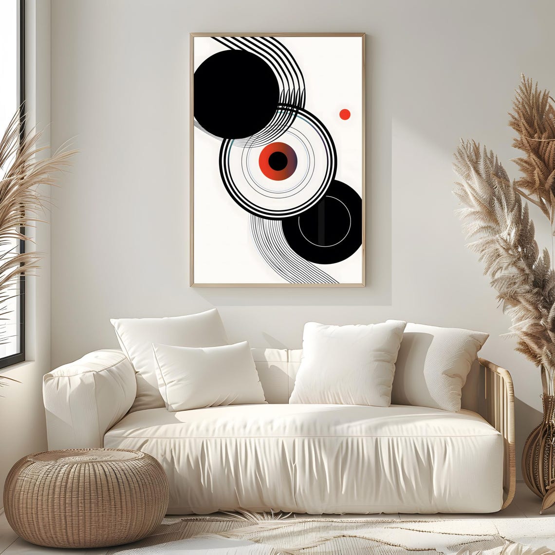 Mid Century Modern Wall Art Neutral Geometric Shapes Art Boho Art Print Abstract Art Print Black Beige Minimal Print - Image 2