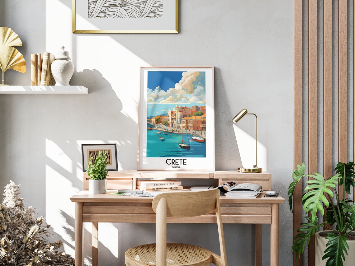 Crete Greece Colorful Harbor Town Sailboats Seaside Village Poster - Image 3
