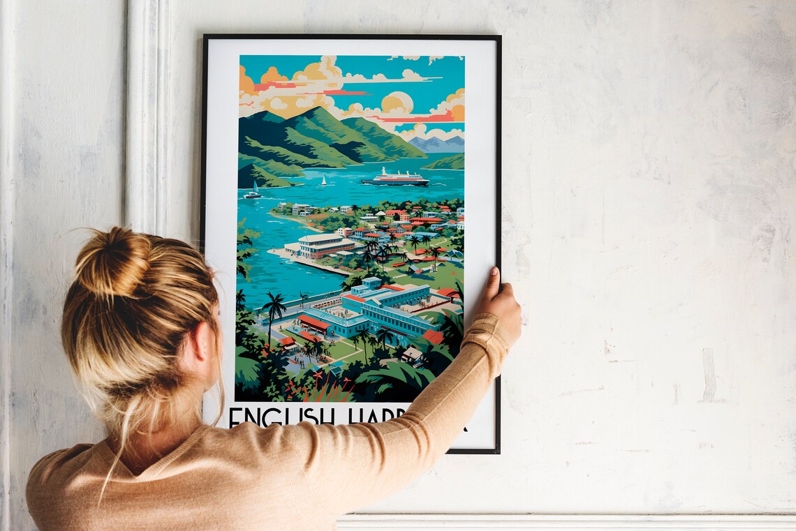 English Harbour Antigua Caribbean Bay Cruise Ship Scene Poster - Image 2