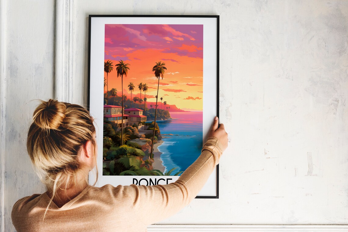 Ponce Tropical Coast Sunset Palm Trees Puerto Rico Travel Art Poster - Image 2