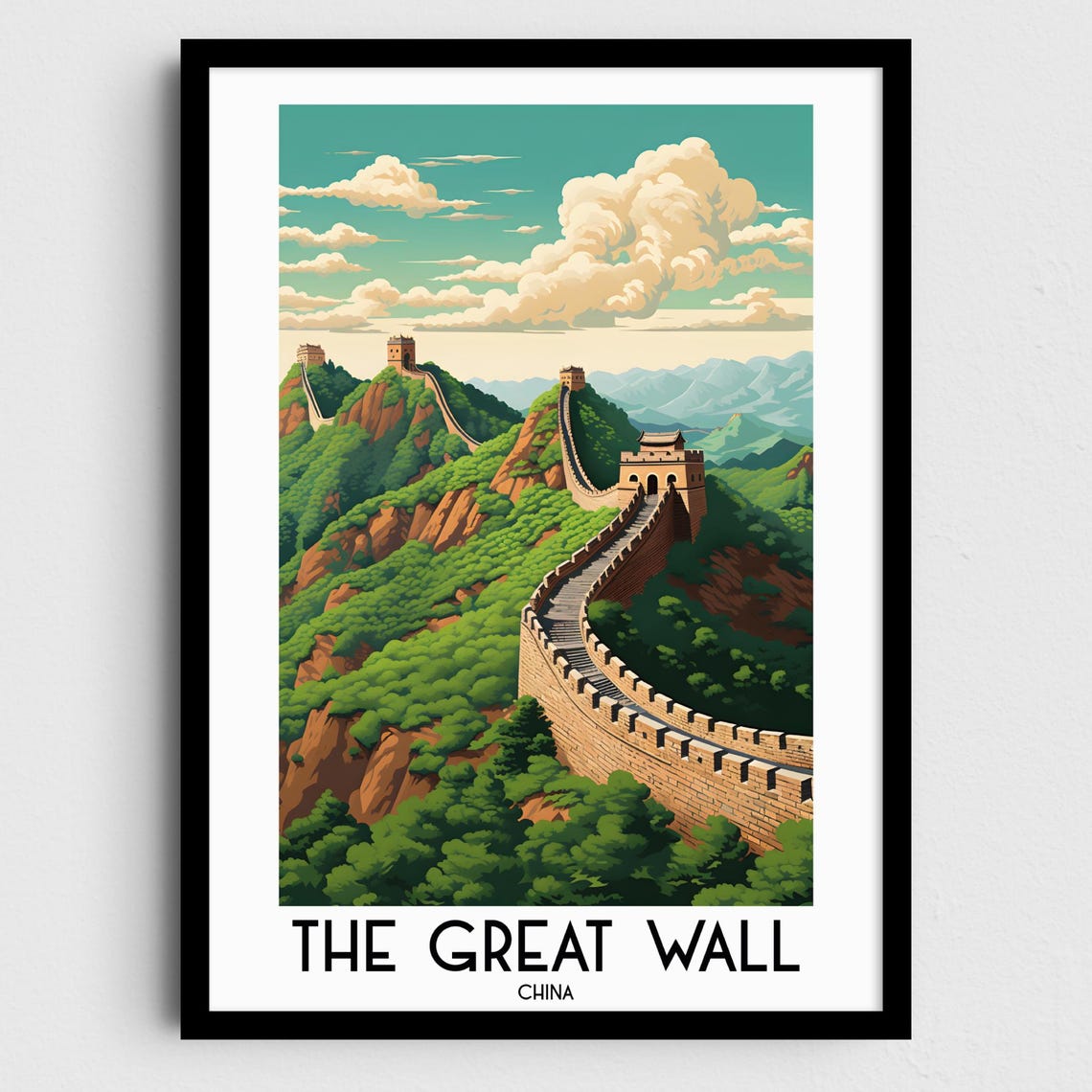 The Great Wall of China Ancient Mountain Watchtower Travel Poster