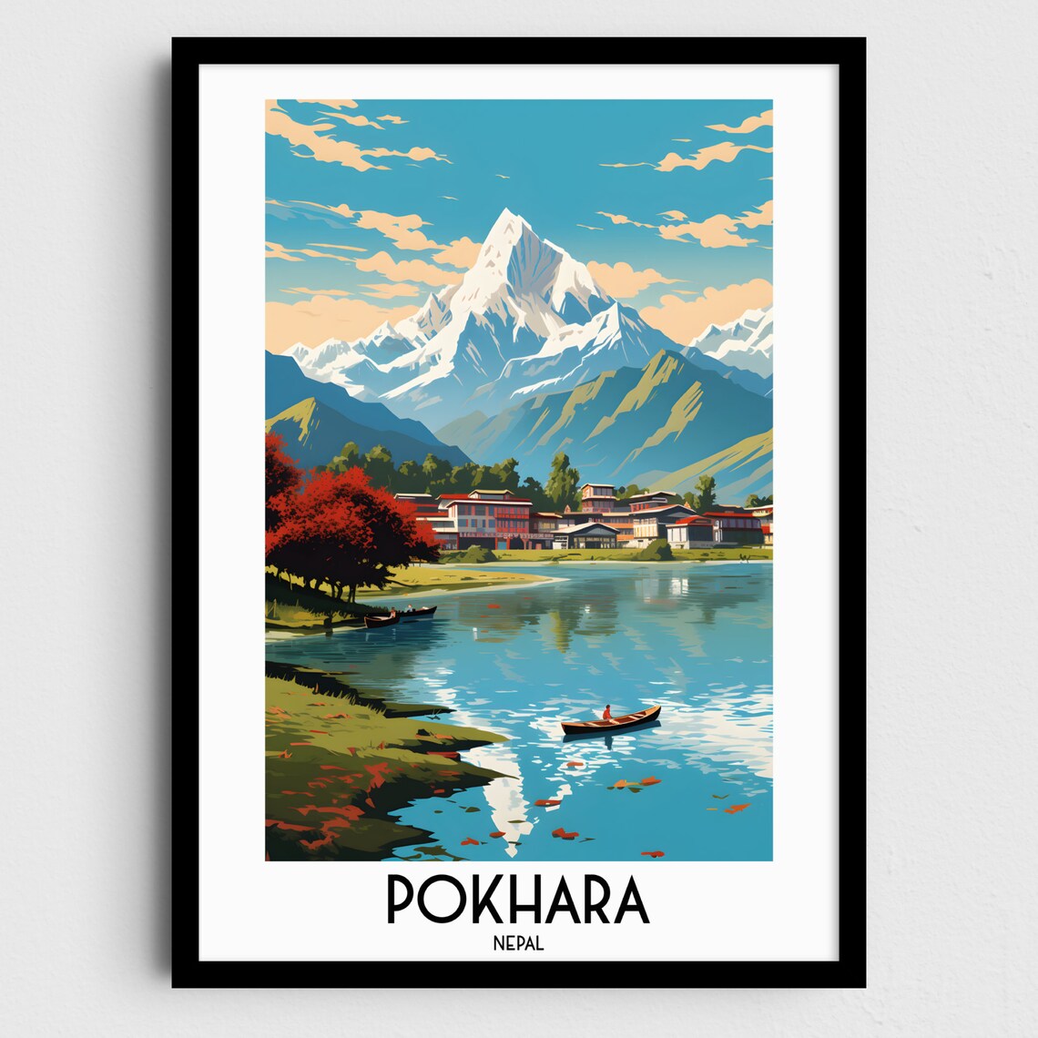Pokhara Travel Poster, Nepal Asia Home Decor