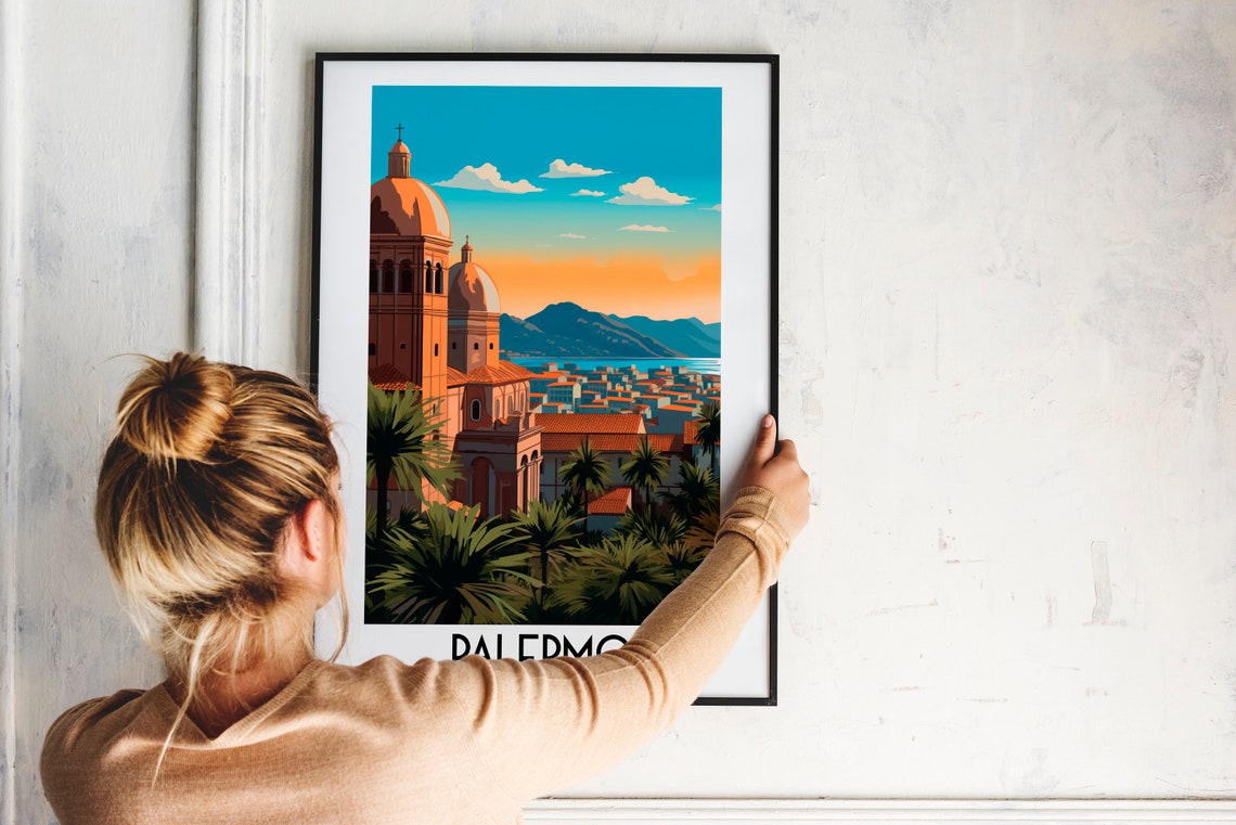 Palermo Italy Sicily Cathedral Domes Sunset Palms City Rooftops Poster - Image 2