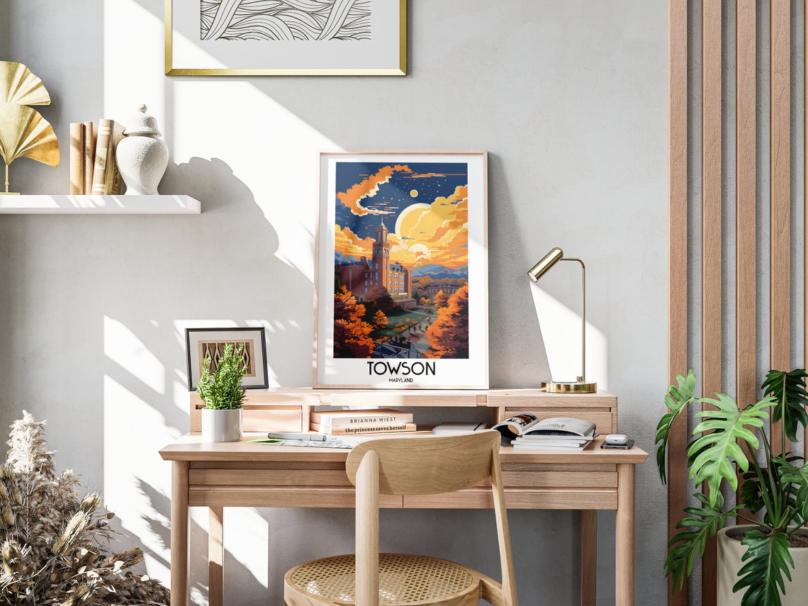 Towson Maryland University Campus Sunset Clock Tower Travel Poster - Image 3