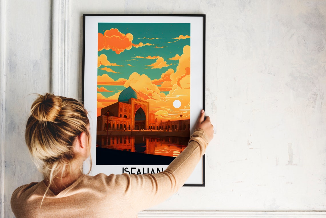 Isfahan Iran Blue Dome Mosque Sunset Reflection Travel Poster - Image 2
