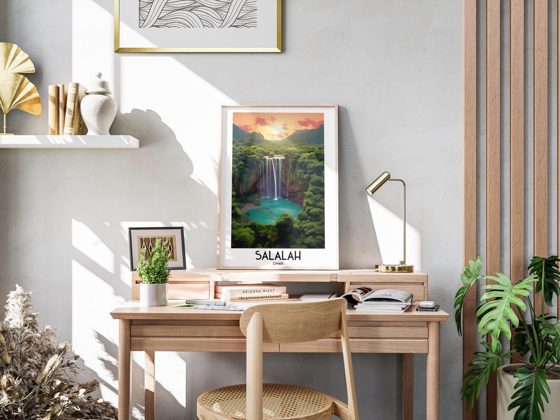 Salalah Oman Tropical Waterfall Jungle Sunset Nature Travel Poster - Image 3
