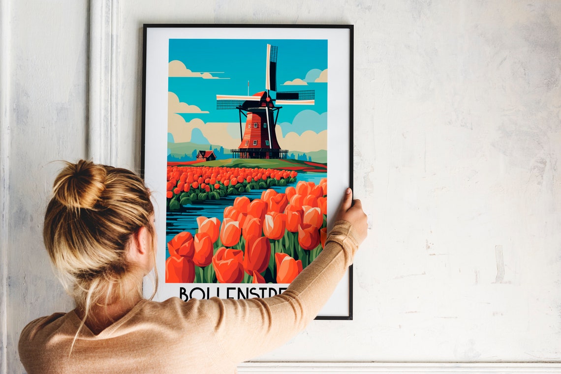 Bollenstreek Netherlands Windmill Red Tulip Fields Dutch Travel Poster - Image 2