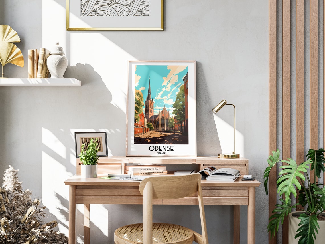 Odense Denmark Historic Cathedral Tower Sunny Old Town Travel Poster - Image 3