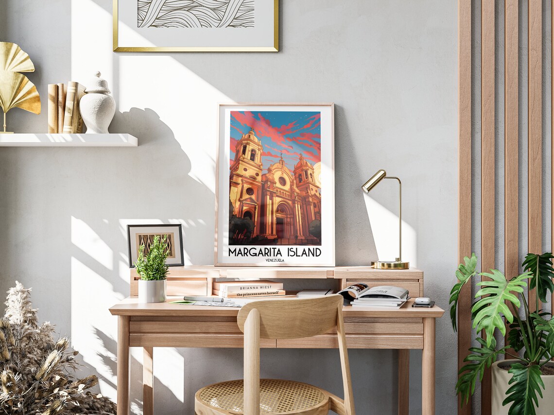 Margarita Island Venezuela Grand Church Twin Towers Sunset Poster - Image 3