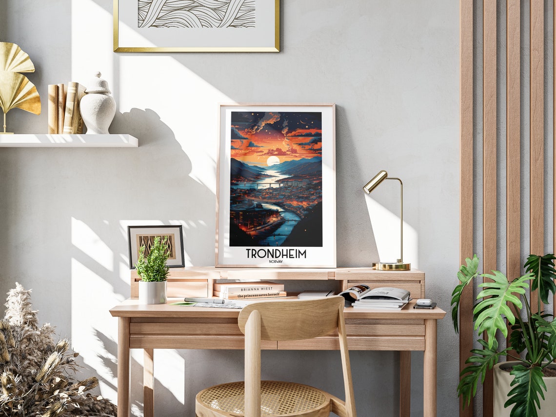 Trondheim Sunset City River Moonlit Sky Norway Travel Poster - Image 3