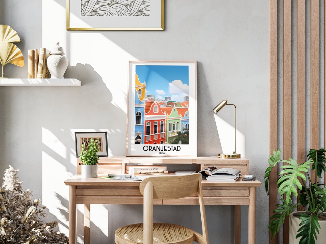 Oranjestad Aruba Colorful Dutch Colonial Street Travel Poster - Image 3