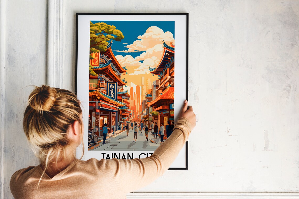 Tainan City Taiwan Temple Street Heritage Vintage Travel Poster - Image 2